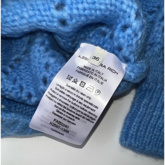 ALLESANDRA RICH Floral Wool Cropped Cardigan Light Blue Size 36 New - Picture 4 of 5